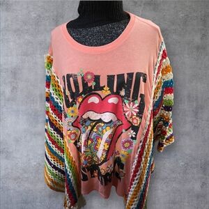 Colorful Graphic Women's Poncho Custom Rolling Stone Themed.1 Size